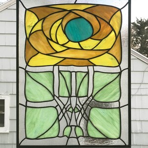 Stained Glass Window Panel--Art Nouveau Flower-16&quot; x 22&quot;
