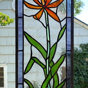 Stained Glass Window Panel-  Daylily Portrait -7  3/8&quot; x 18 3/4&quot;