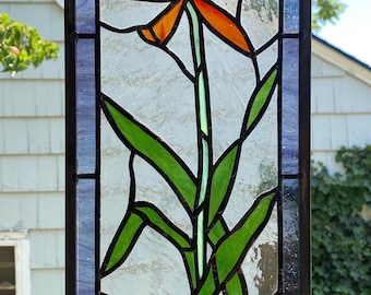 Stained Glass Window Panel-  Daylily Portrait -7  3/8" x 18 3/4"