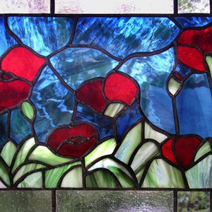Stained Glass Window Panelred Oriental Poppies 11 X - Etsy