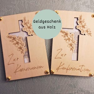 Geldgeschenk aus Holz – Kommunion oder Konfirmation, Gravur, stilvolle Geschenkverpackung