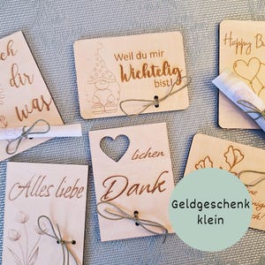 Geldgeschenk Holz klein | Gravierte Holzkarte mit Spruch | Geschenkidee für viele Anlässe
