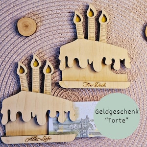 Geldgeschenk Torte aus Holz – Handgemacht aus Lindenholz, originelle Geschenkidee