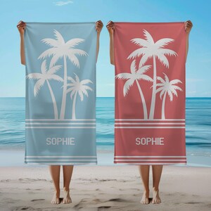 Palm Tree Personalized Beach Towel, Personalized Name Bath Towel, Custom Pool Towel, Beach Towel With Name, Birthday Vacation Gift