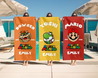 Super Mario Towel, Super Mario Birthday Towel, Super Mario Family Towel, Mario & Friend Party Matching Tee, Mario Family Towel, Mario Gift