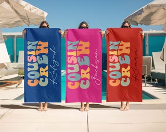 Cousin Crew Beach Towel, Summer Beach Gift For Cousin, Matching Cousin Trip Gift, Vacation Beach Towel, Kids Pool Birthday Party Towel