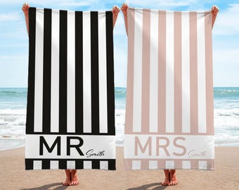 Mr. and Mrs. Beach Towels, Bride Personalized Beach Towel, Couple Pool Towel, Wedding Newlywed Honeymoon Gift, Groom Gift Beach Bachelorette