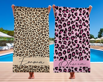Custom Leopard Beach Towel, Personalized Leopard Beach Towel, Custom Leopard beach towel for brides, beach towel for bachelorette,