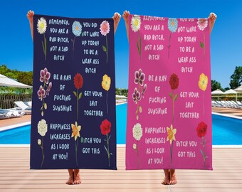Personalized Watercolor Floral Beach Towel: Custom Affirmation Gift