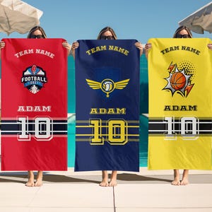 Custom Sport Team Beach Towel, Personalized Football Volleyball Basketball Baseball Softball Soccer Logo Beach Towel, Pool Party Towels
