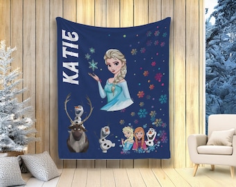 Personalized Disney Frozen Blanket, Custom Name Blanket, Princess Elsa Blanket, Disney Birthday Girl Gift, Kids Disney Blanket