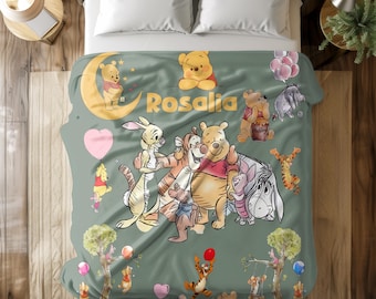 Personalized Winnie the Pooh Blanket, Minky Sherpa Baby Gift