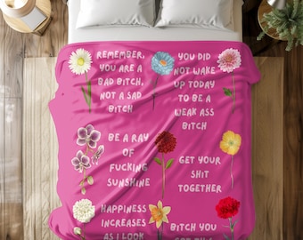 Personalized Watercolor Floral Affirmations Blanket, Reminders Positive Birthday Girl Gift, Motivational Self-love Family Home Decor