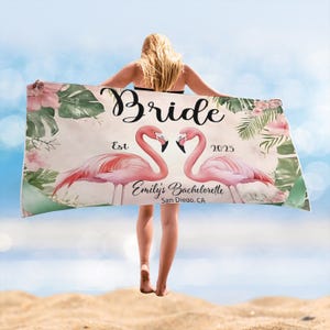 Personalized Bachelorette Beach Towel, Custom Location And Name Bachelorette Party Pool Towel, Bachelorette Trip Gift, Bride, Bridal Party