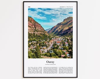 Ouray färgtryck, Ouray äkta fotoaffisch, Ouray reseaffisch present, Colorado, USA, USA reseaffisch, minimalistisk stadstryck