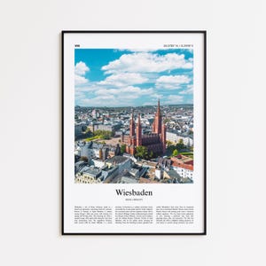 Impresión a color de Wiesbaden, póster fotográfico real de Wiesbaden, póster turístico de Wiesbaden, póster de viaje de Hesse, Alemania, impresión minimalista de la ciudad.