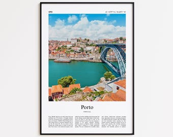 Impresión a color de Oporto, póster fotográfico de Oporto, póster de viaje de Oporto, póster de viaje de Portugal, impresión minimalista de ciudad, impresión de arte mural