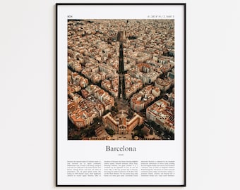 Impresión a color de Barcelona, póster fotográfico real de Barcelona, póster de viaje de Barcelona, póster de viaje a España, impresión minimalista de ciudad, impresión de arte mural