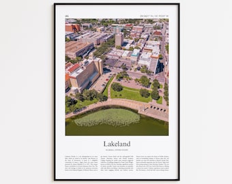 Lakeland Color Print, Lakeland Real Photo Poster, Lakeland Travel Poster Gift, Florida, United States, USA Travel poster, Minimal City Print
