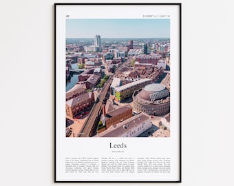 Leeds Color Print, Leeds Real Photo Poster, Leeds Travel Poster Gift, Yorkshire and the Humber, United Kingdom Travel poster, Minimal Print