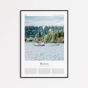 Renton Color Print, Renton Real Photo Poster, Renton Travel Poster Gift, Washington, United States, USA Travel poster, Minimal City Print