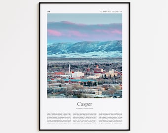 Casper kleurenafdruk, Casper echte fotoposter, Casper reisposter cadeau, reisposter Wyoming, reisposter van Wyoming, Minimal City Print, Wall Art Print