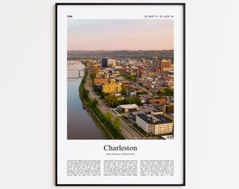 Charleston kleurenafdruk, Charleston echte fotoposter, Charleston reisposter cadeau, West Virginia, Verenigde Staten, VS, Wall Art Print