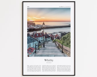 Impresión a color de Whitby, póster fotográfico real de Whitby, póster de viaje de Whitby, póster de viaje del Reino Unido, impresión minimalista de ciudad, impresión de arte mural