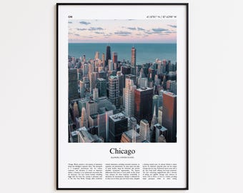 Stampa a colori di Chicago, poster con foto reali di Chicago, poster di viaggio di Chicago in regalo, Illinois, Stati Uniti, poster di viaggio negli USA, stampa di città minimalista