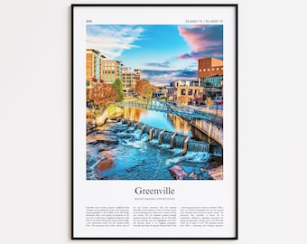 Impresión a color de Greenville, póster fotográfico real de Greenville, póster turístico de Greenville, Carolina del Sur, Estados Unidos, EE. UU., impresión artística para pared