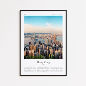 Impresión a color de Hong Kong, póster fotográfico real de Hong Kong, póster de viaje de Hong Kong, póster de viaje, impresión minimalista de ciudad, impresión de arte mural