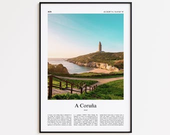 A Coruña Color Print, A Coruña Real Photo Poster, A Coruna Travel Poster Gift, Spain Travel poster, Minimal City Print, Wall Art Print
