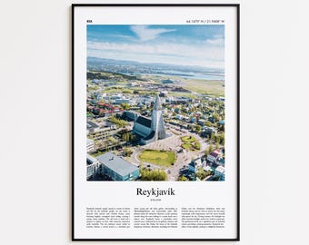 Stampa a colori di Reykjavik, poster con foto autentica di Reykjavik, poster regalo di viaggio di Reykjavik, poster di viaggio in Islanda, stampa di città minimalista, stampa artistica da parete