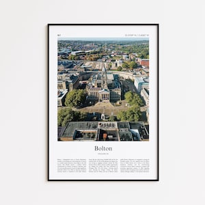 Bolton Color Print, Bolton Real Photo Poster, Bolton Travel Poster Gift, United Kingdom Travel poster, Minimal City Print, Wall Art Print