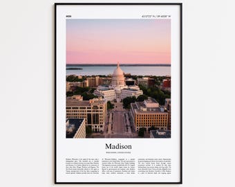 Madison Color Print, Madison Real Photo Poster, Madison Travel Poster Gift, Wisconsin, United States, USA Travel poster, Minimal City Print