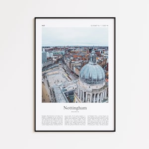 Impresión a color de Nottingham, póster fotográfico real de Nottingham, póster de viaje de Nottingham, póster de viaje del Reino Unido, impresión minimalista de la ciudad