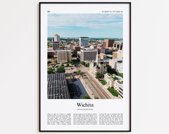 Stampa a colori di Wichita, poster con foto reali di Wichita, poster di viaggio di Wichita in regalo, Kansas, Stati Uniti, poster di viaggio negli USA, stampa minimalista della città