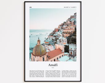 Impresión a color de Amalfi, póster fotográfico real de Amalfi, póster de viaje de Amalfi, póster de viaje a Italia, impresión minimalista de ciudad, impresión de arte mural