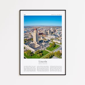 Lincoln Farbdruck, Lincoln Realfoto Poster, Lincoln Reiseplakat Geschenk, Nebraska, USA, USA Reiseplakat, Minimal City Druck