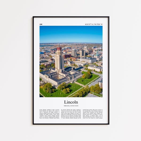 Lincoln Color Print, Lincoln Real Photo Poster, Lincoln Travel Poster Gift, Nebraska, United States, USA Travel poster, Minimal City Print