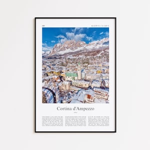 Impresión a color de Cortina d&#39;Ampezzo, póster fotográfico real de Cortina d&#39;Ampezzo, póster de viaje de Cortina d&#39;Ampezzo, póster de viaje a Italia, impresión minimalista