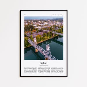 Impression couleur Salem, affiche photo réelle Salem, cadeau affiche de voyage Salem, Oregon, États-Unis, affiche de voyage, impression ville minimale