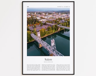 Impresión a color de Salem, póster fotográfico real de Salem, póster de viaje de Salem, regalo, Oregón, Estados Unidos, póster de viaje de EE. UU., impresión minimalista de ciudad