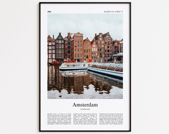 Amsterdam Color Print, Amsterdam Real Photo Poster, Amsterdam Travel Poster Gift, Netherlands Travel poster, Minimal City Print