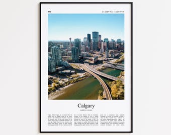 Calgary Color Print, Calgary Real Photo Poster, Calgary Travel Poster Gift, Alberta, Canada Travel poster, Minimal City Print