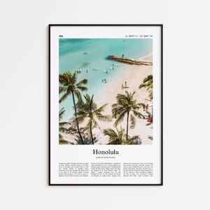 Honolulu Color Print, Honolulu Real Photo Poster, Honolulu Travel Poster Gift, Hawaii, United States, USA Travel poster, Minimal City Print