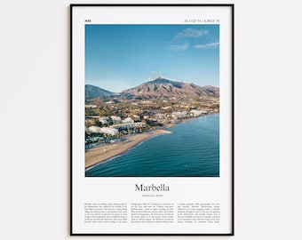 Marbella kleurenafdruk, Marbella echte fotoposter, Marbella reisposter cadeau, reisposter Andalusië, Spanje, afdruk minimale stad