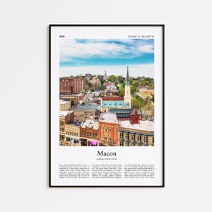 Färgtryck av Macon, affisch med riktigt foto av Macon, reseaffisch av Macon, presentaffisch med Georgia, USA, USA, reseaffisch, minimalistiskt stadstryck