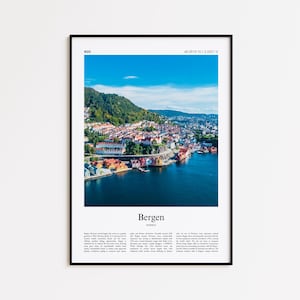 Bergen Farbdruck, Bergen Echtfoto Poster, Bergen Reise Poster Geschenk, Norwegen Reiseplakat, Minimal City Print, Wand Kunst Druck