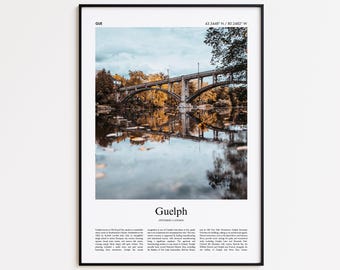 Guelph Color Print, Guelph Real Photo Poster, Guelph Travel Poster Gift, Ontario, Canada Travel poster, Minimal City Print, Wall Art Print